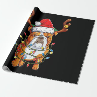Papel De Presente Buldogue Reindeer Engraçado Natal