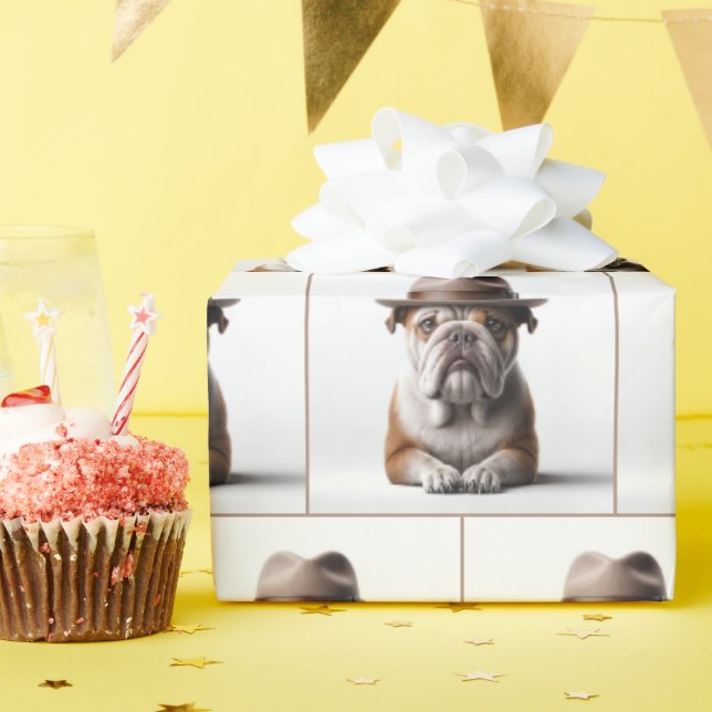 Papel De Presente Buldogue Vestindo Fedora (Festa de aniversário)