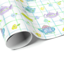 Papel De Presente Bule de Chá de Aquarela Pastel Flores
