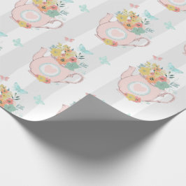 Papel De Presente Bule rosa com flores e borboletas Padrão