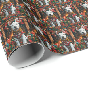Papel De Presente Bull Terrier com Lareira de presentes de Natal