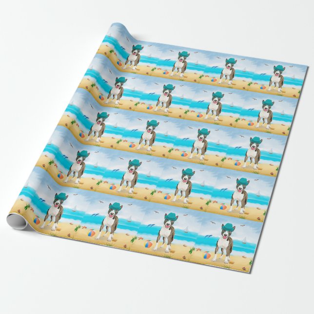 Papel De Presente Bull Terrier no Beach (Desenrolado)