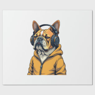 Papel De Presente Bulldog Antigo de Headphones Vestindo Capuz Música