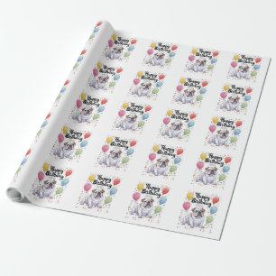 Papel De Presente Bulldog com Balões