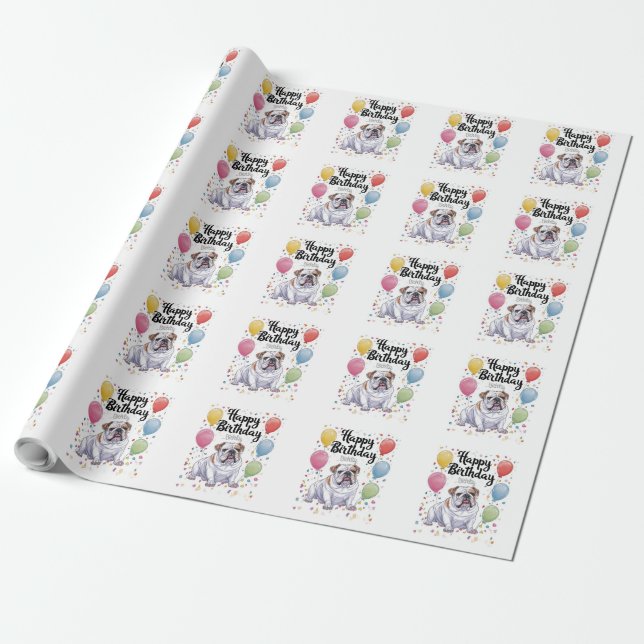 Papel De Presente Bulldog com Balões (Desenrolado)