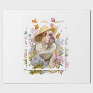 Papel De Presente Bulldog de Jardim � Cachorro Engraçado Floral
