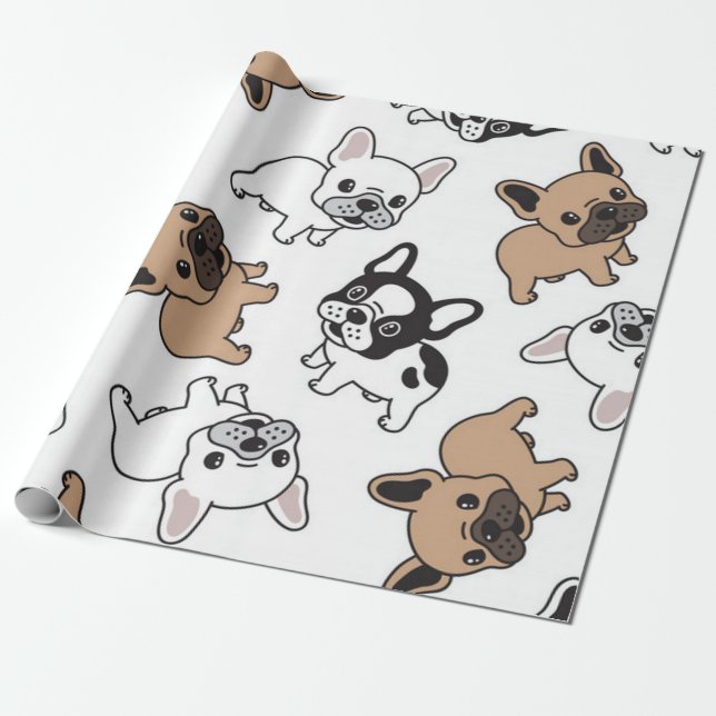 Papel De Presente Bulldog francês, acessórios franceses (Desenrolado)