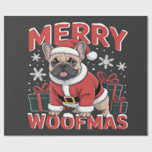 Papel De Presente Bulldog Francês Chapéu de Papai Noel Natal Feliz C
