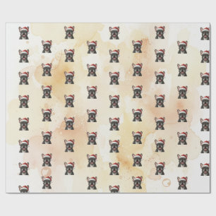 Papel De Presente Bulldog Francês Cinza de Chapéu de Papai Noel