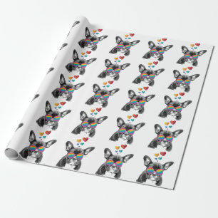 Papel De Presente Bulldog Francês com Corações Dia dos Namorados