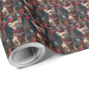 Papel De Presente Bulldog Francês com Lareira de presentes de Natal