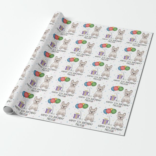 Papel De Presente Bulldog Francês Creme Cachorro Fofo de Desenho Ani (Desenrolado)