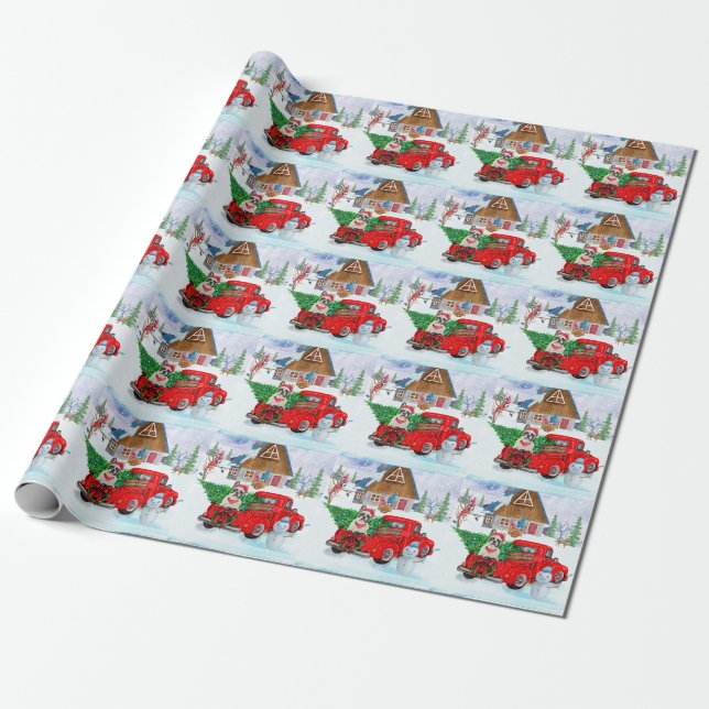 Papel De Presente Bulldog Francês em Caminhão de Entrega de Natal na (Desenrolado)