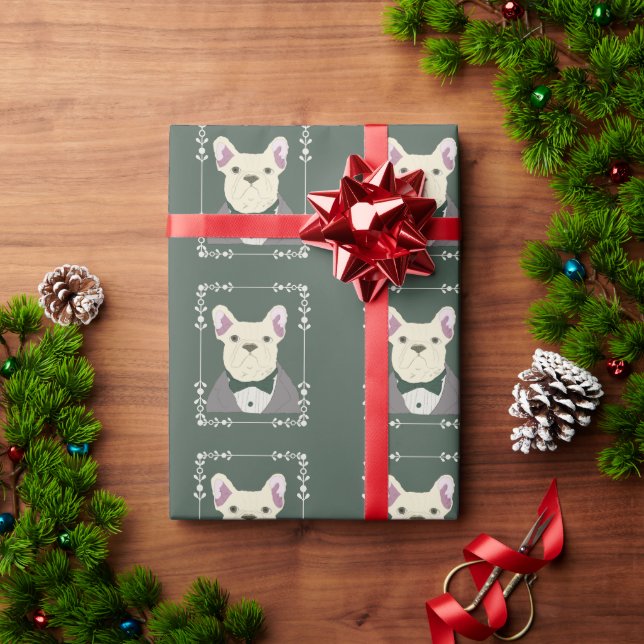 Papel De Presente Bulldog Francês em Smoking (Presente de Natal)