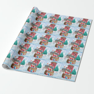 Papel De Presente Bulldog Francês Na Casa de Cachorro de Natal na Ne