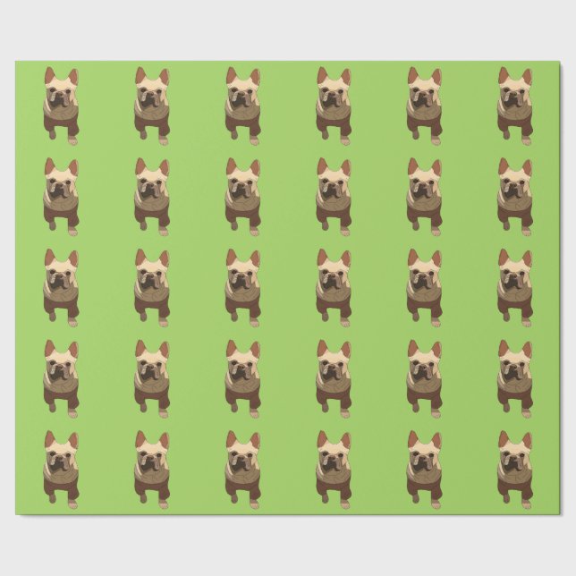 Papel De Presente Bulldog Francês, Verde Lima (Barra)
