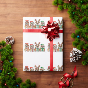 Papel De Presente Bulldog Inglês de Natal Cachorro Chapéu do Papai N
