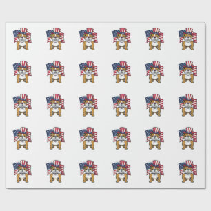 Papel De Presente Bulldog Patriótico Com Desenho Vetorial de Bandeir