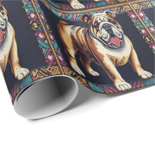 Papel De Presente Bulldog Realista na moda com Um Quadro Colorido