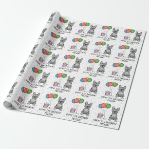 Papel De Presente Bulldogue Francês Blue Merle Cartoon Aniversário