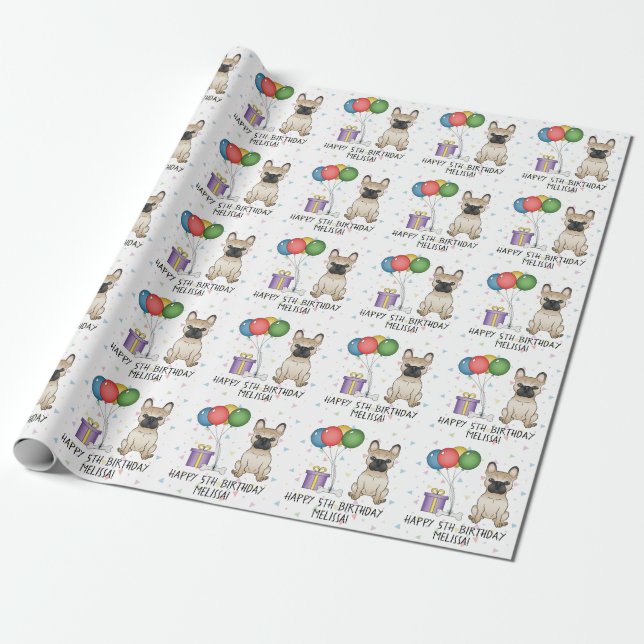 Papel De Presente Bulldogue Francês Cartoon - Aniversário (Desenrolado)