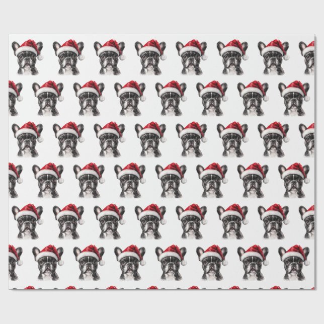 Papel De Presente Bulldogue Francês com Chapéu de Papai Noel (Aberto)
