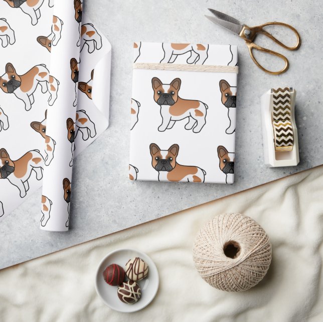 Papel De Presente Bulldogue Francês Pé Vermelho Padrão de Cachorro d (Artesanato)