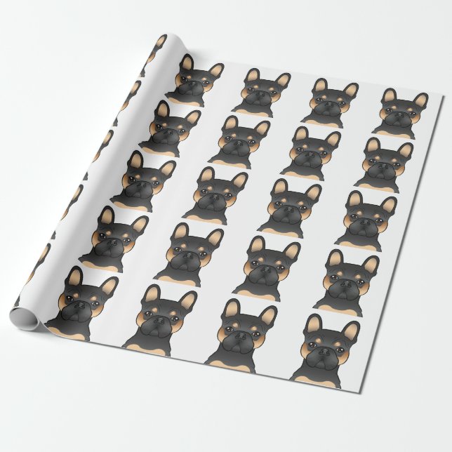 Papel De Presente Bulldogue Francês Preto e Castanho Padrão de Desen (Desenrolado)