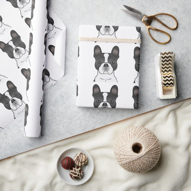 Papel De Presente Bulldogue Francês Preto Piebald / Padrão Frenchie (Artesanato)