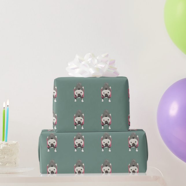 Papel De Presente Bulldogue Francês pronto para a neve (Presentes para festas)