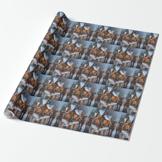 Papel De Presente Bullmastiff Dogs Christmas Snow Holiday  (Desenrolado)