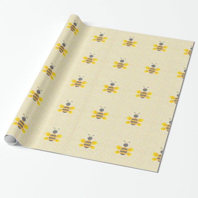Papel De Presente Bumble Bee Yellow & Cinza Wift Wrap (Desenrolado)