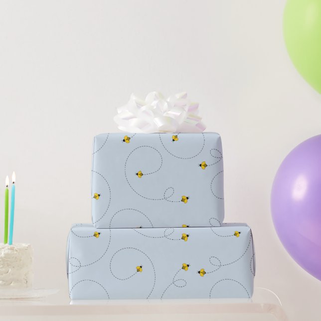 Papel De Presente Bumble Bees Chá de fraldas Azul Invisível (Presentes para festas)