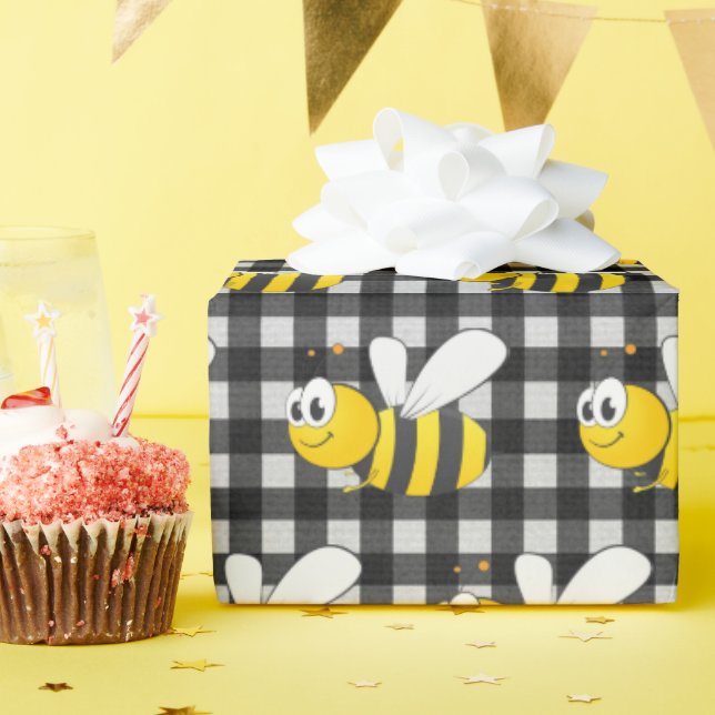 Papel De Presente Bumblebee Em Gingham (Festa de aniversário)