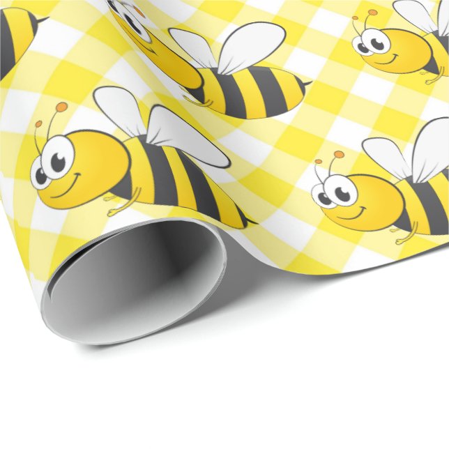 Papel De Presente Bumblebee Em Gingham Amarelo (Ponta do rolo)