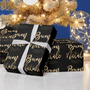 Papel De Presente Buon Natale Elegant Black Dourada Script Italiano