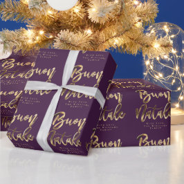Papel De Presente Buon Natale Purple Dourado Christmas Script Italia