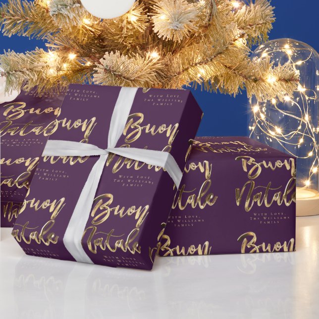 Papel De Presente Buon Natale Purple Dourado Christmas Script Italia (Feriados)