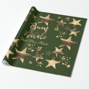 Papel De Presente Buon Natale Stars Green Dourado Natal