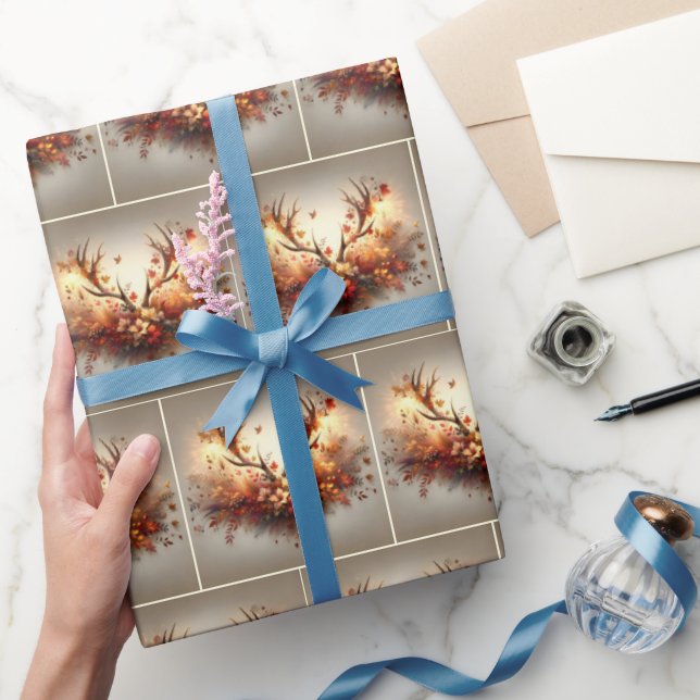 Papel De Presente Buquê Autumn Deer Antler (Presentear)