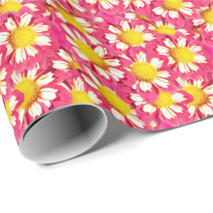 Papel De Presente Buquê Dahlia - coral e branco com amarelo