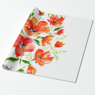 Papel De Presente Buquê de aquarelas de flores de papoila ornamenta