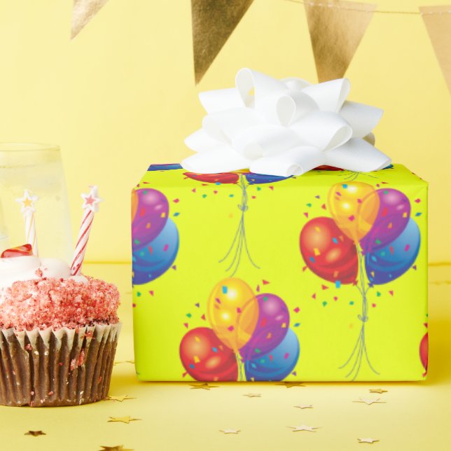 Papel De Presente buquê de balão de aniversário em amarelo (Festa de aniversário)
