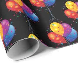 Papel De Presente buquê de balões de aniversário em preto