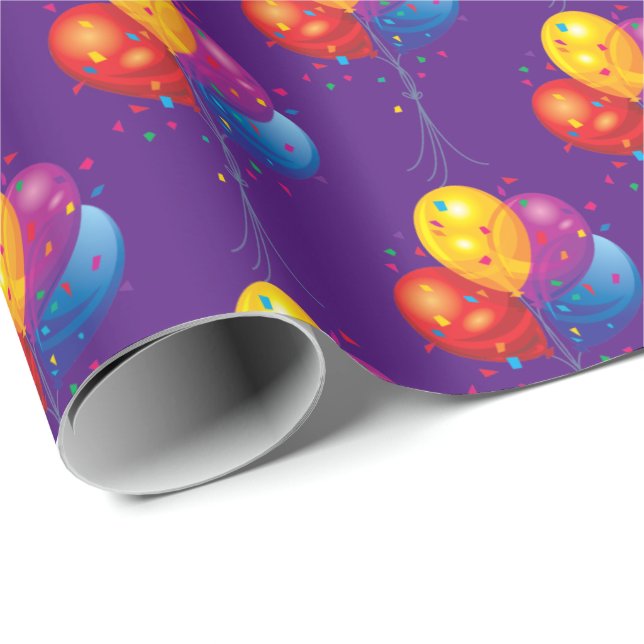 Papel De Presente buquê de balões de aniversário em roxo (Ponta do rolo)
