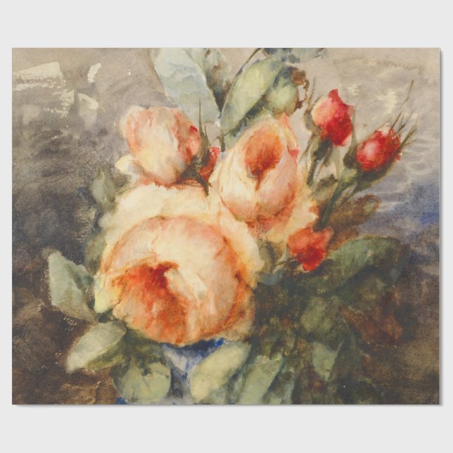 Papel De Presente Buquê de colheita de rosas num vaso (Aberto)
