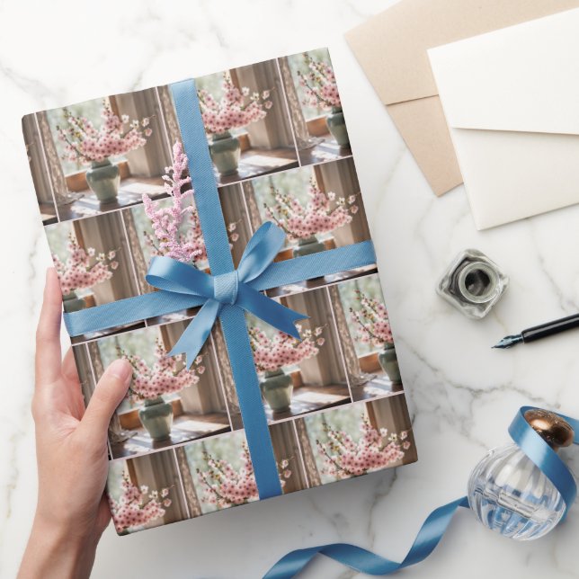 Papel De Presente Buquê de Flor de Cereja Rosa (Presentear)