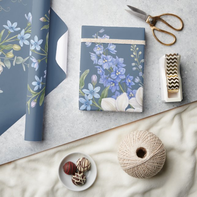 Papel De Presente Buquê de Flores de Orquídea, Floral Aquarela  (Artesanato)