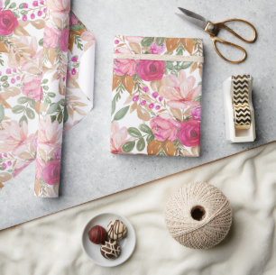 Papel De Presente Buquê de Flores de Primavera em Pastel Suave
