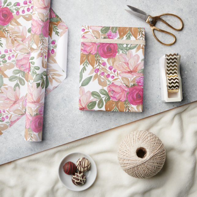 Papel De Presente Buquê de Flores de Primavera em Pastel Suave (Artesanato)